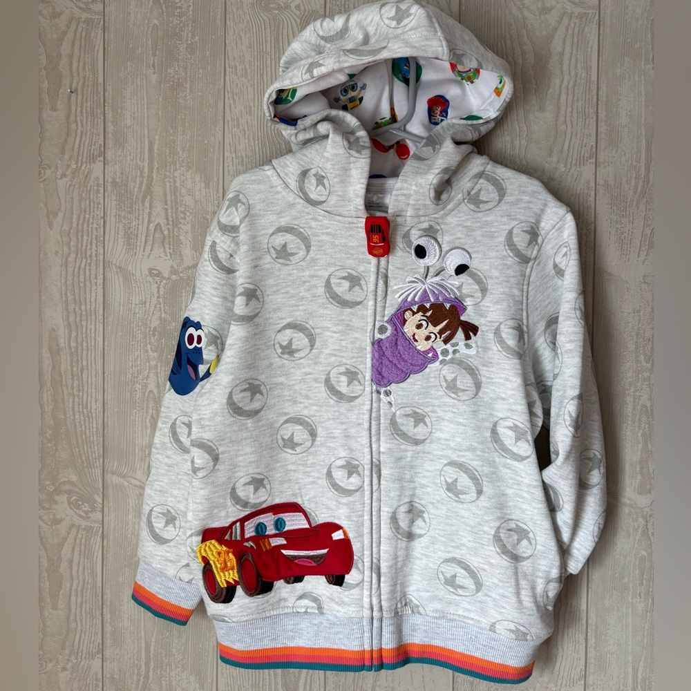 Kids Gray Hoodie with Fun Cartoon Patches